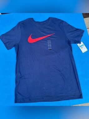 NWT Nike Blue Tee with Red Swoosh